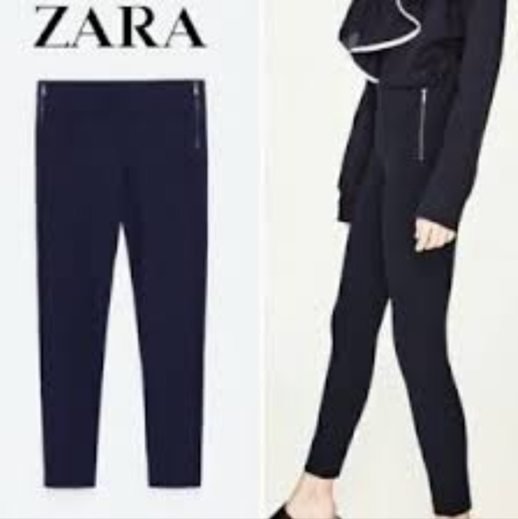 Zara Trafalac Side Zipper Pants in Navy Size Small |  Like New - Picture 2 of 7